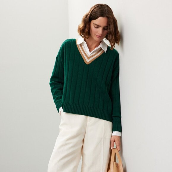 Tipped V-Neck Oversized Sweater - Picture 1 of 5